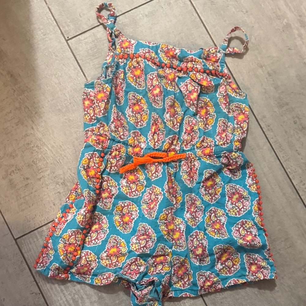 Mini Boden Teal and Orange Floral Kids Romper
